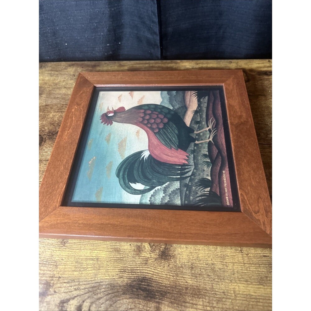 Rooster Chicken Folk Art Print 11x11 Diane Ulmer Petersen 98 Farmhouse Vtg Decor - Picture 3 of 8